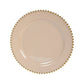 10-Pack Plastic 10" Round Dinner Plates in Taupe with Gold Beaded Rim - Disposable Party Plates for Banquets & Festive Occasions