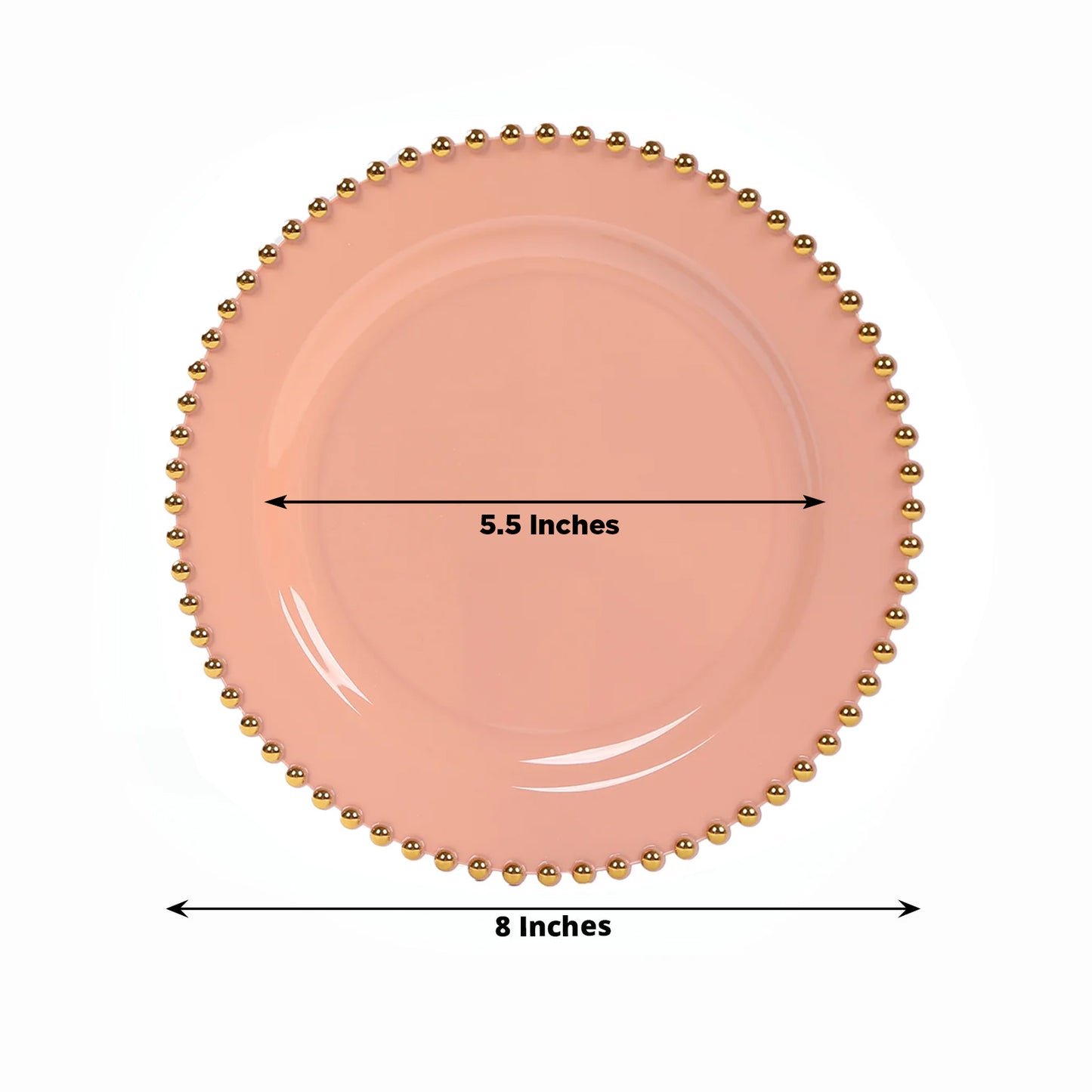 10-Pack Dusty Rose Plastic Dessert Plates – 8" Round with Gold Beaded Rim, Disposable for Parties & Events
