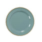 10-Pack Dusty Blue Plastic Dessert Plates – 8" Round with Gold Beaded Rim, Disposable for Parties & Events