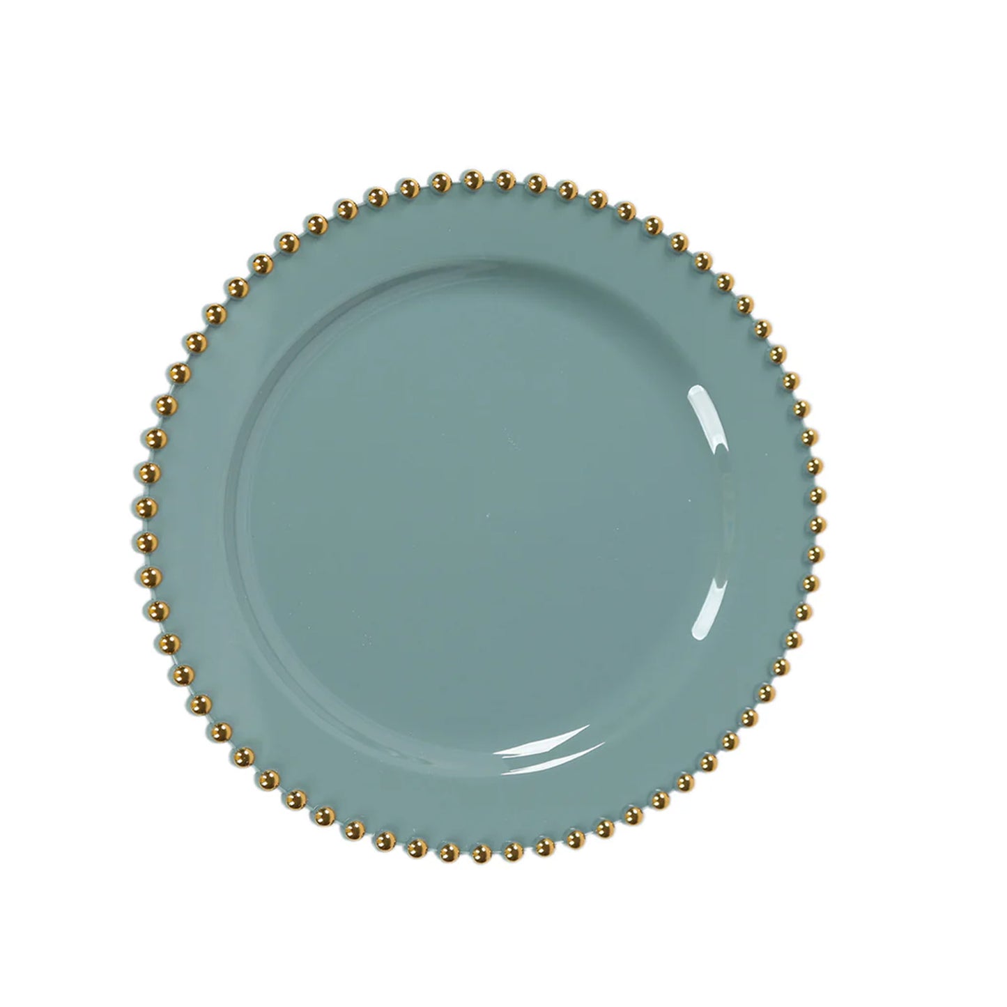 10-Pack Dusty Blue Plastic Dessert Plates – 8" Round with Gold Beaded Rim, Disposable for Parties & Events