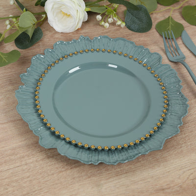 Dusty Blue Dessert Plates with Gold Beaded Rim