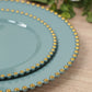 10-Pack Dusty Blue Plastic Dessert Plates – 8" Round with Gold Beaded Rim, Disposable for Parties & Events