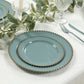 10-Pack Dusty Blue Plastic Dessert Plates – 8" Round with Gold Beaded Rim, Disposable for Parties & Events