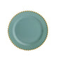 Dusty sage green disposable dessert plate with gold beaded rim.