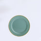 Dusty sage green disposable dessert plate with gold beaded rim.