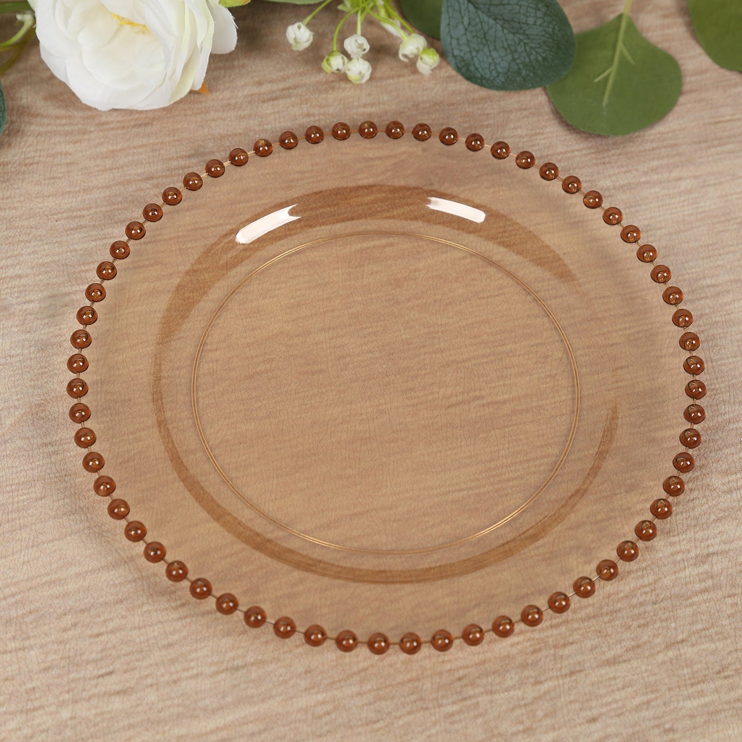 10-Pack Amber Gold Plastic Dessert Plates – 8" Round with Beaded Rim, Disposable for Parties & Events