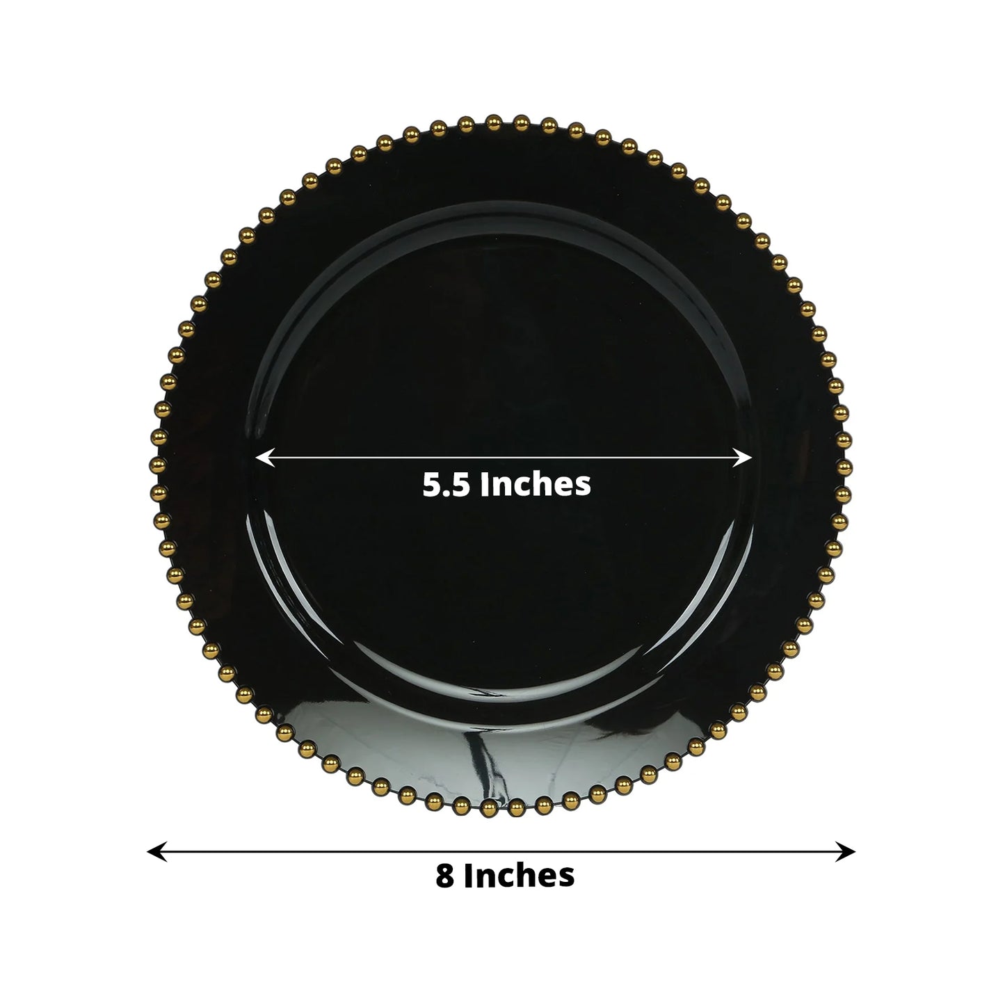 10-Pack Black Plastic Dessert Plates – 8" Round with Gold Beaded Rim, Disposable for Parties & Events