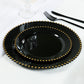10-Pack Black Plastic Dessert Plates – 8" Round with Gold Beaded Rim, Disposable for Parties & Events