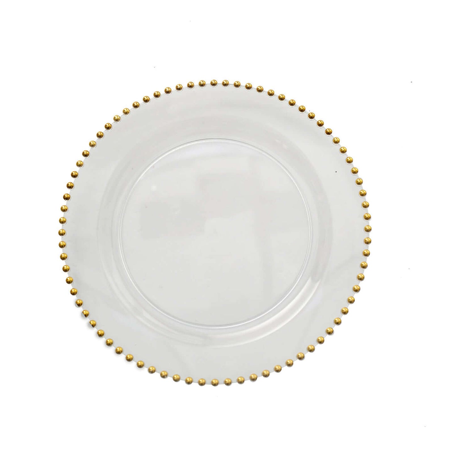 10 Pack | 8" Clear / Gold Beaded Rim Plastic Dessert Appetizer Plates, Disposable Round Salad Party Plates