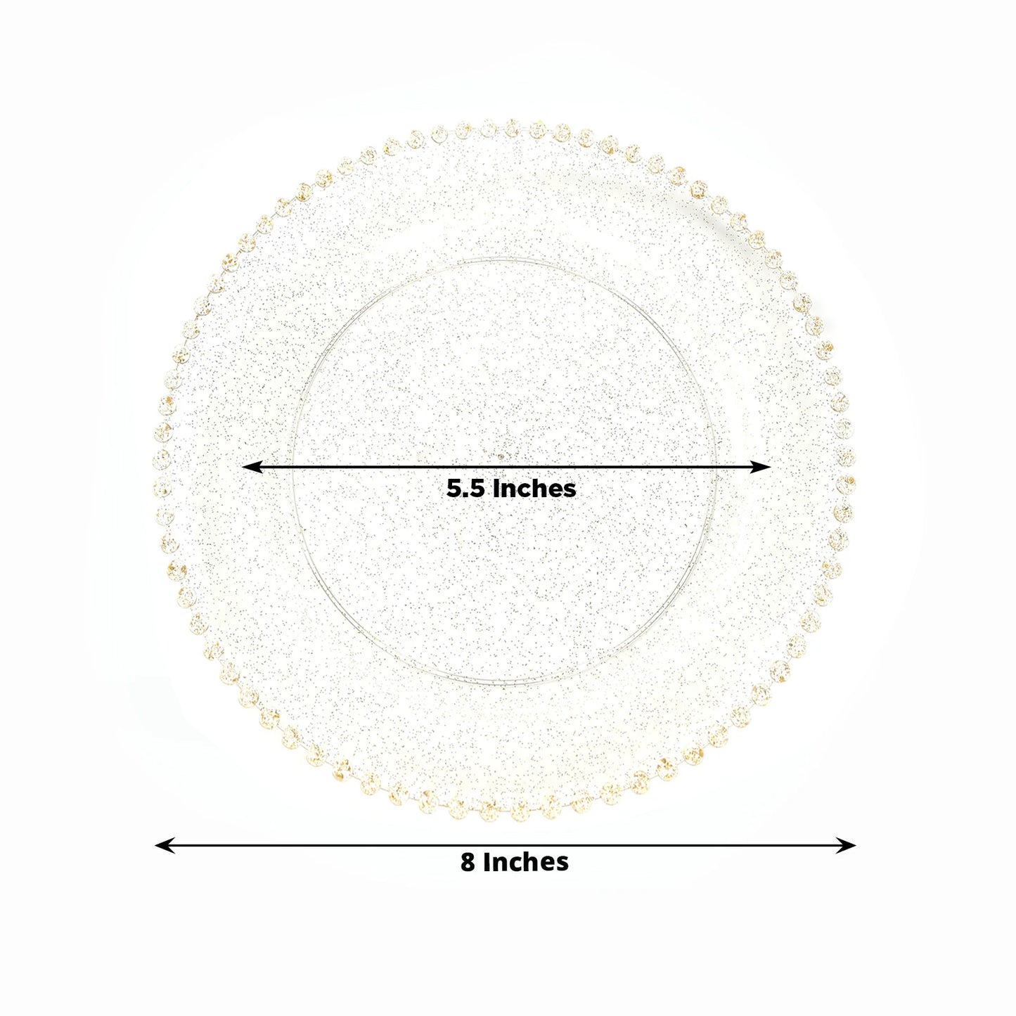 10-Pack Clear Gold Glittered Plastic Dessert Plates – 8" Round with Beaded Rim, Disposable for Parties & Events