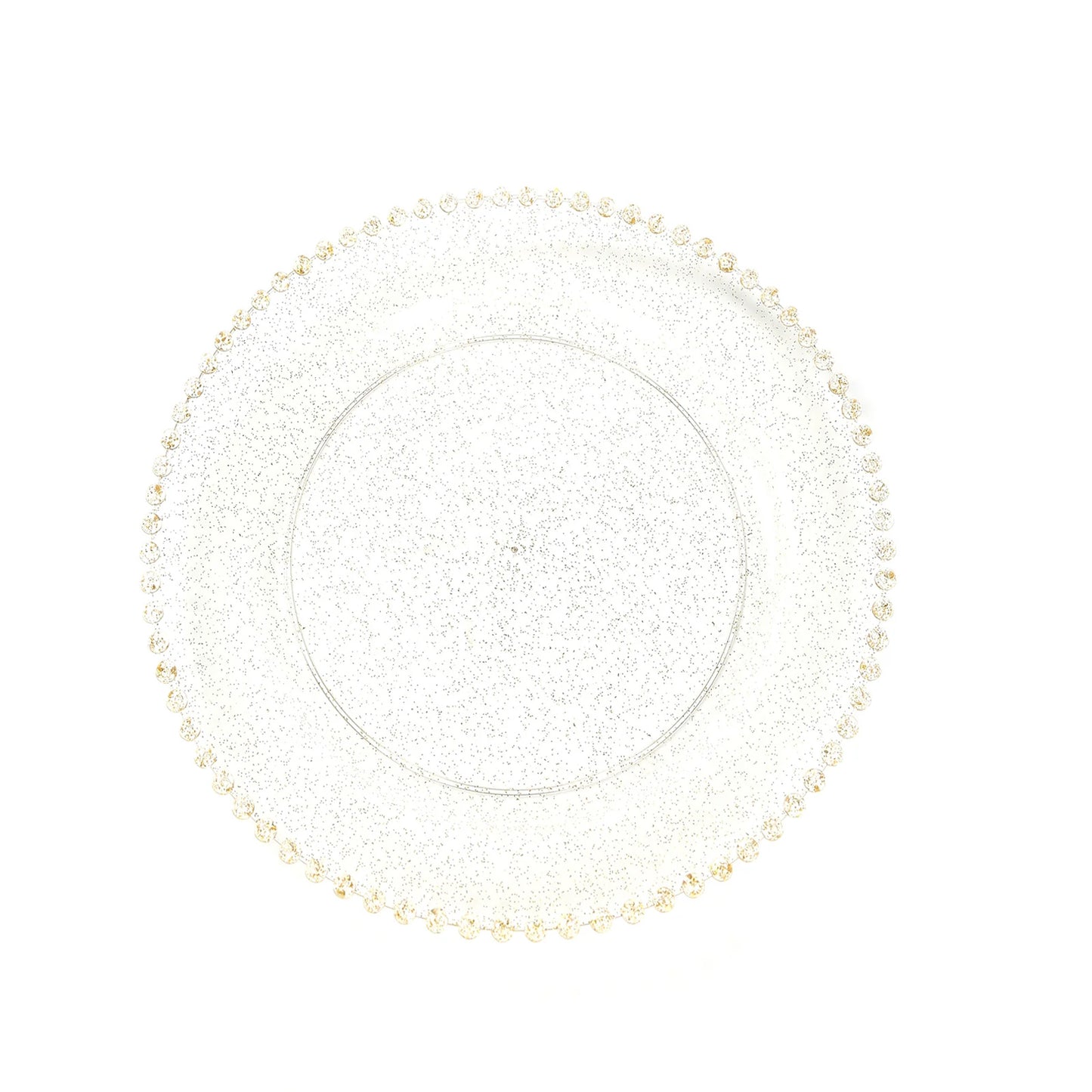 10-Pack Clear Gold Glittered Plastic Dessert Plates – 8" Round with Beaded Rim, Disposable for Parties & Events