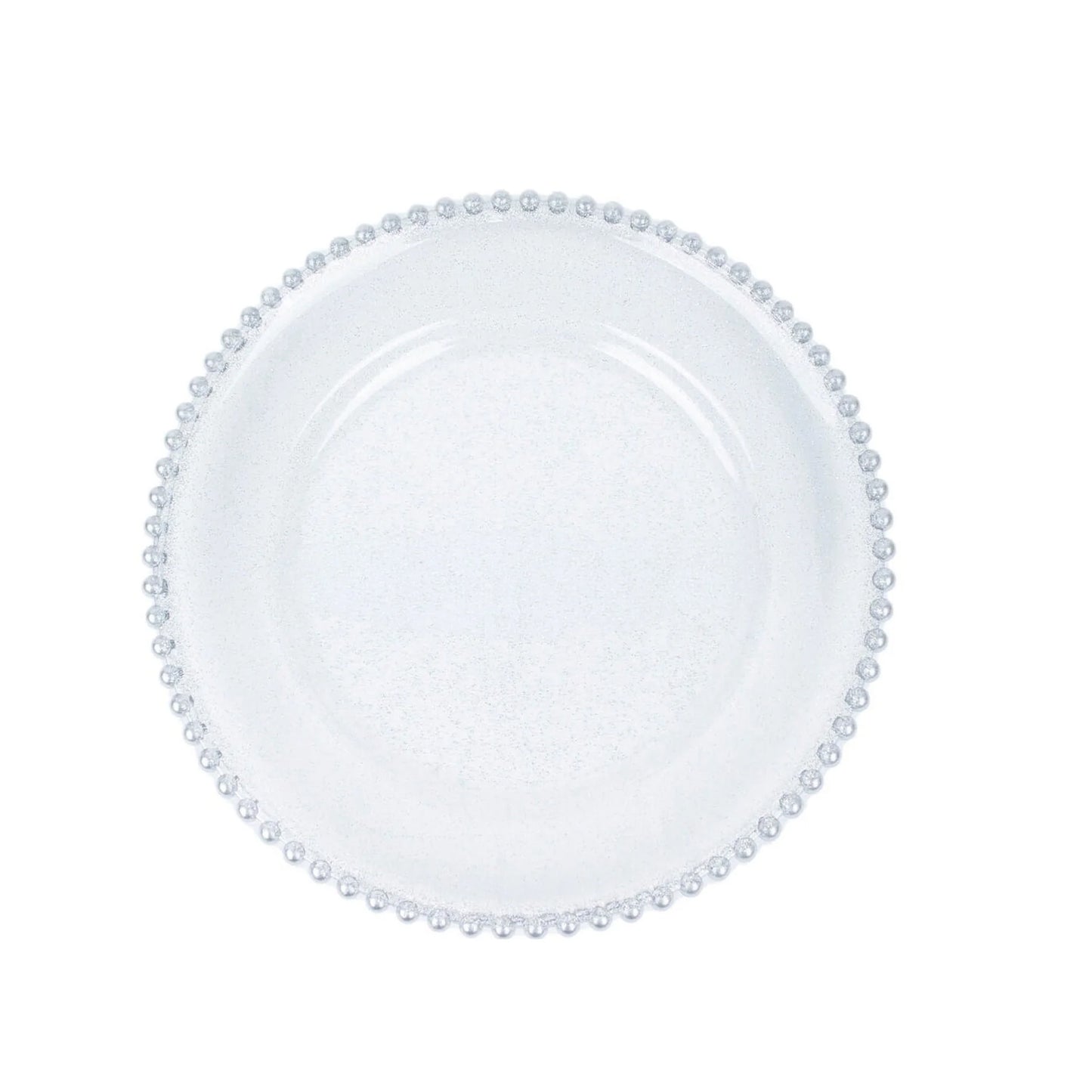 10-Pack Clear Silver Glittered Plastic Dessert Plates – 8 " Round with Beaded Rim, Disposable for Parties & Events