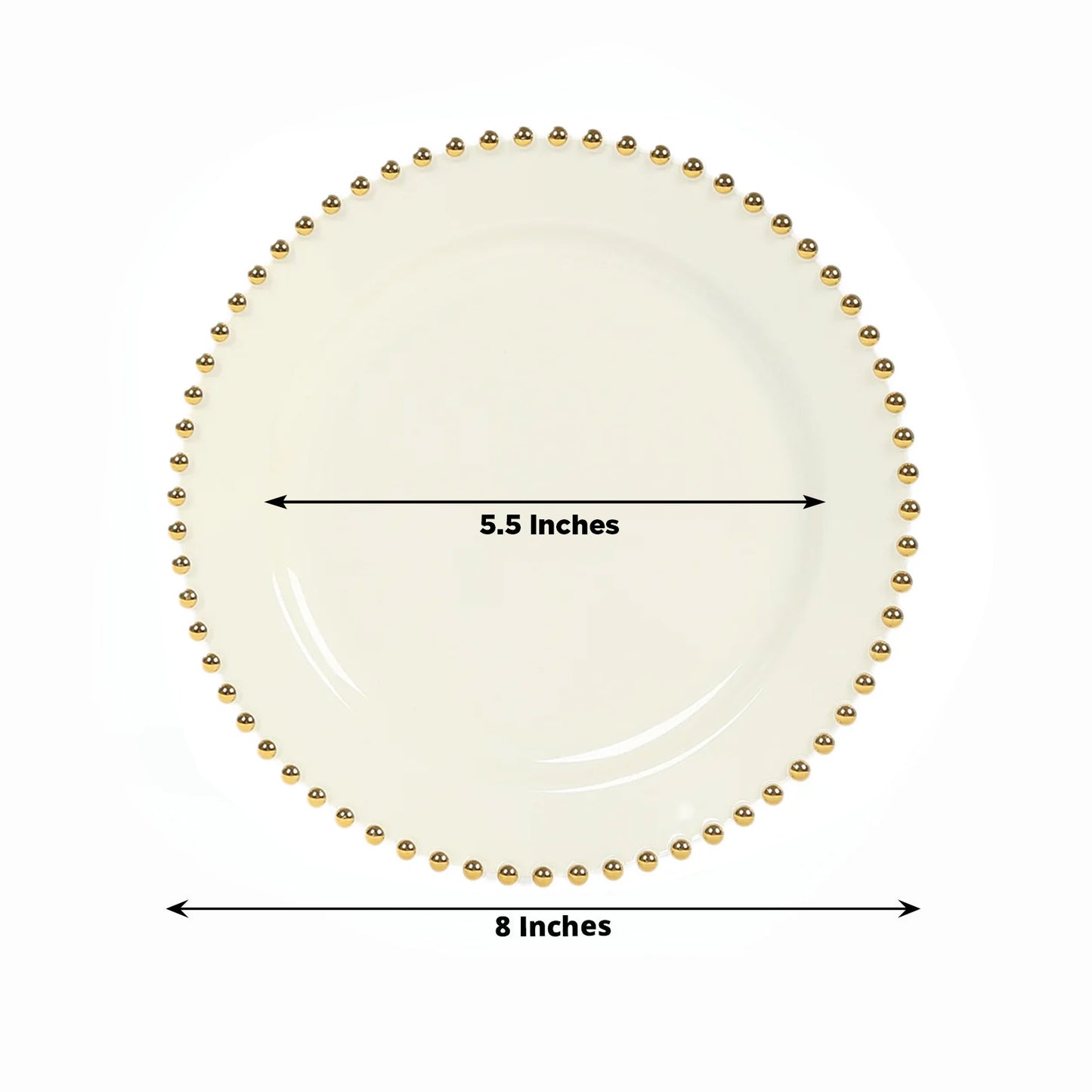 10-Pack Ivory Plastic Dessert Plates – 8" Round with Gold Beaded Rim, Disposable for Parties & Events