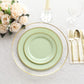 10-Pack Sage Green Plastic Dessert Plates – 8" Round with Gold Beaded Rim, Disposable for Parties & Events