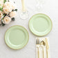10-Pack Sage Green Plastic Dessert Plates – 8" Round with Gold Beaded Rim, Disposable for Parties & Events
