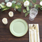 10-Pack Sage Green Plastic Dessert Plates – 8" Round with Gold Beaded Rim, Disposable for Parties & Events