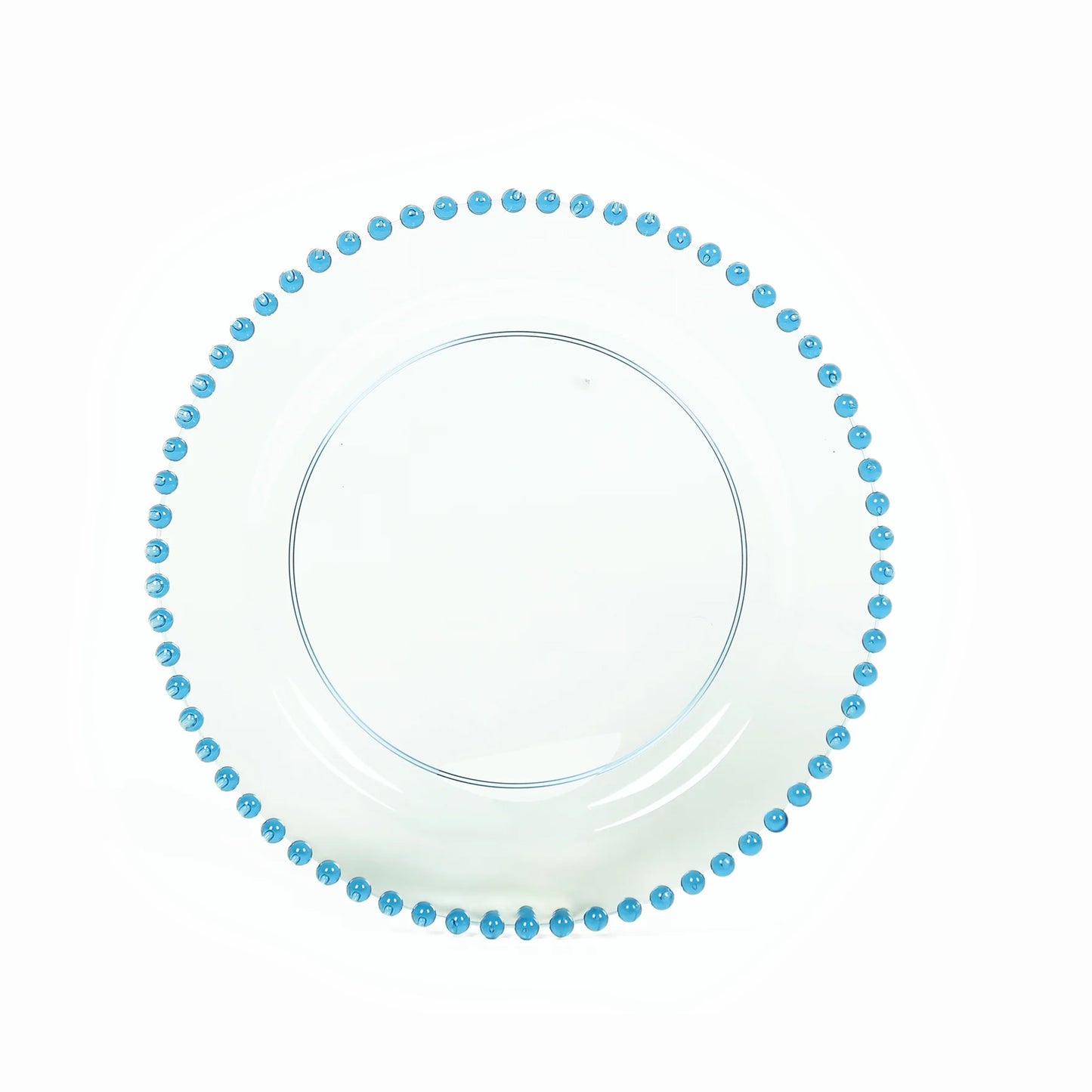 10 Pack Transparent Dusty Blue Plastic Salad Plates with Beaded Rim, Disposable Round Dessert Plates - 8"