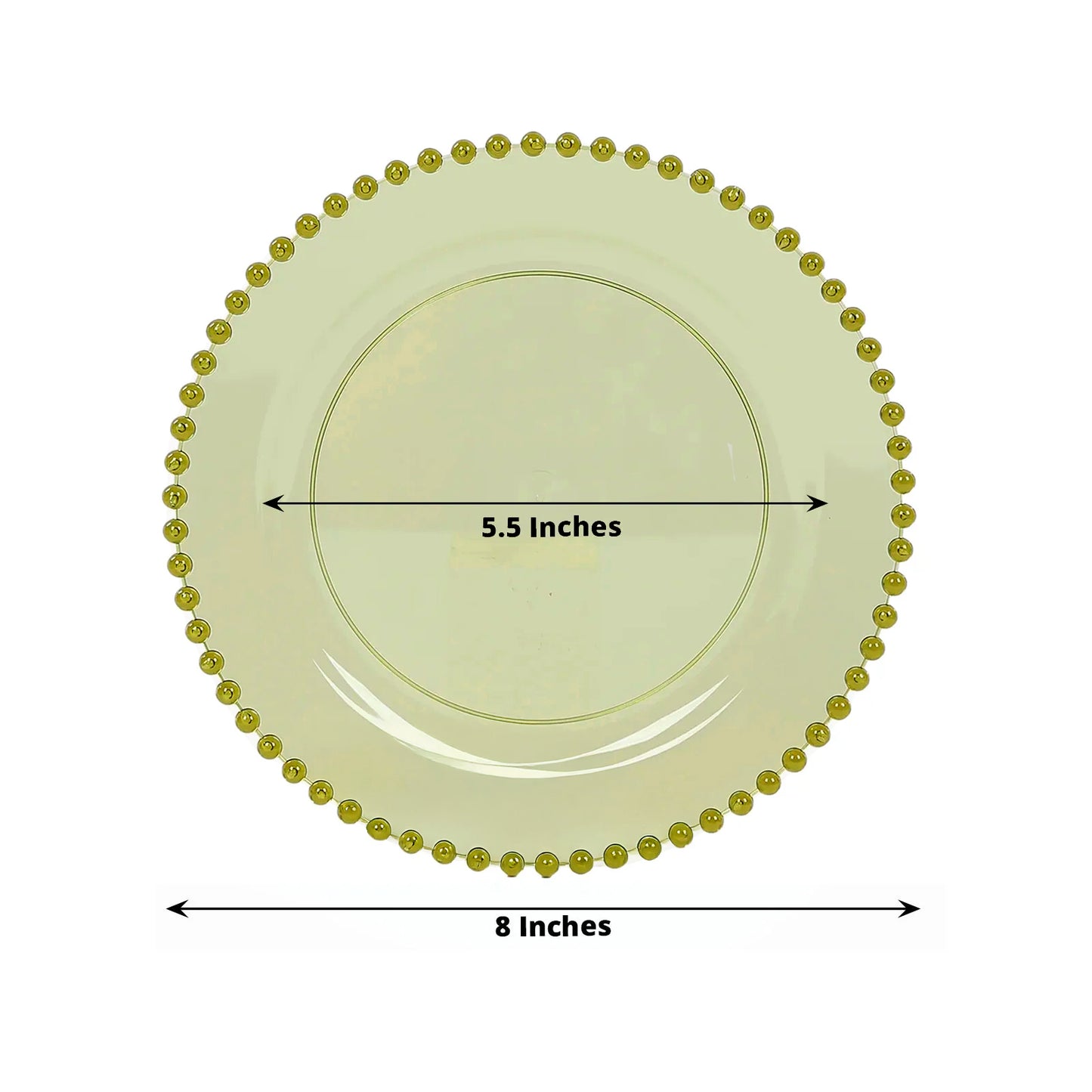 10-Pack Transparent Dusty Sage Green Plastic Dessert Plates – 8" Round with Beaded Rim, Disposable for Parties & Events