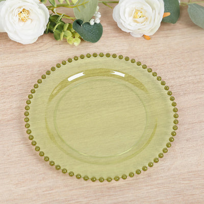 Transparent Dusty Sage Beaded Rim Dessert Plates