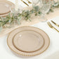 10-Pack Taupe Plastic Dessert Plates – 8" Round with Gold Beaded Rim, Disposable for Parties & Events