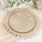 10-Pack Taupe Plastic Dessert Plates – 8" Round with Gold Beaded Rim, Disposable for Parties & Events