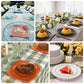 Clear plastic dessert plates with beaded rim on decorated tables.
