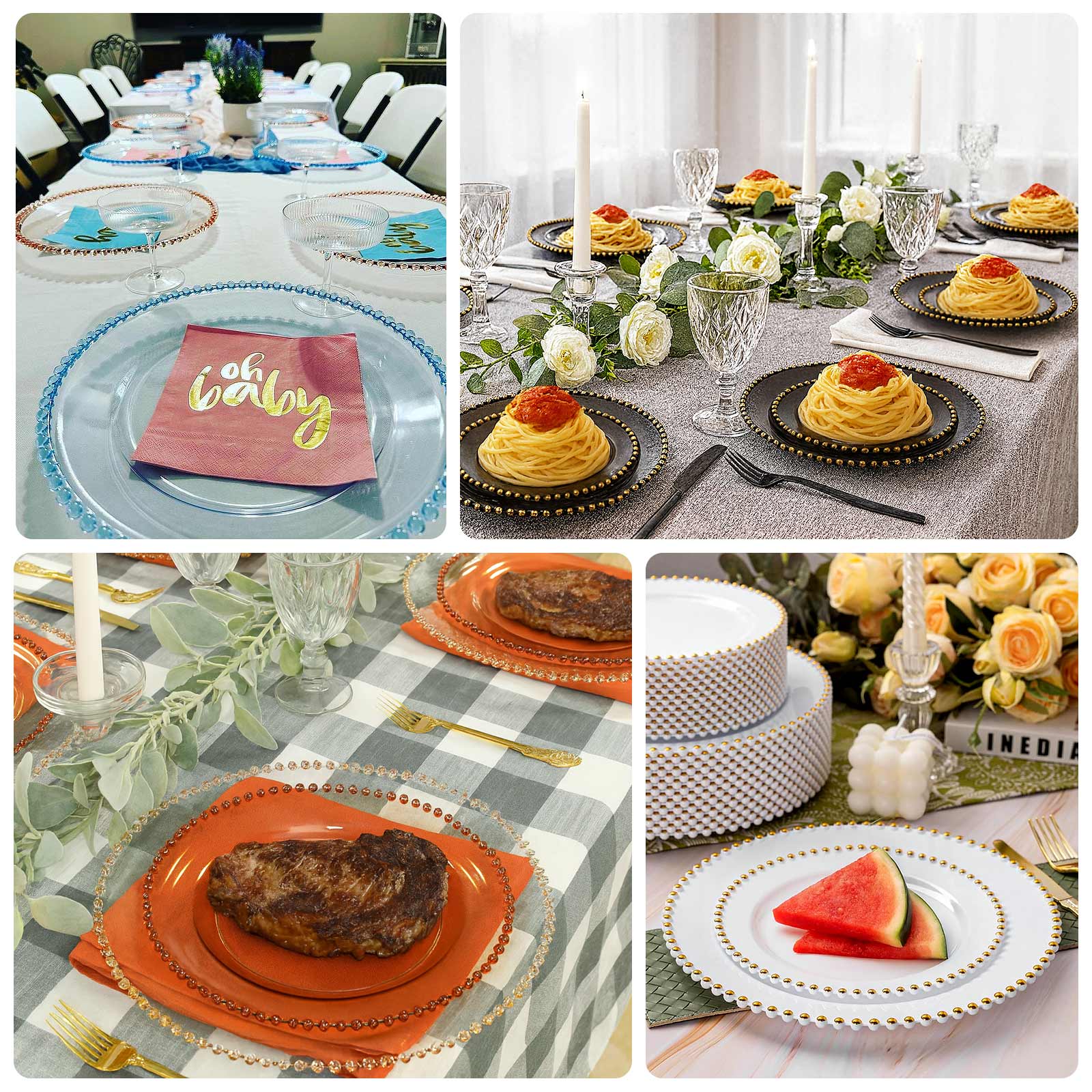 10-Pack Plastic 10" Round Dinner Plates with Beaded Rim