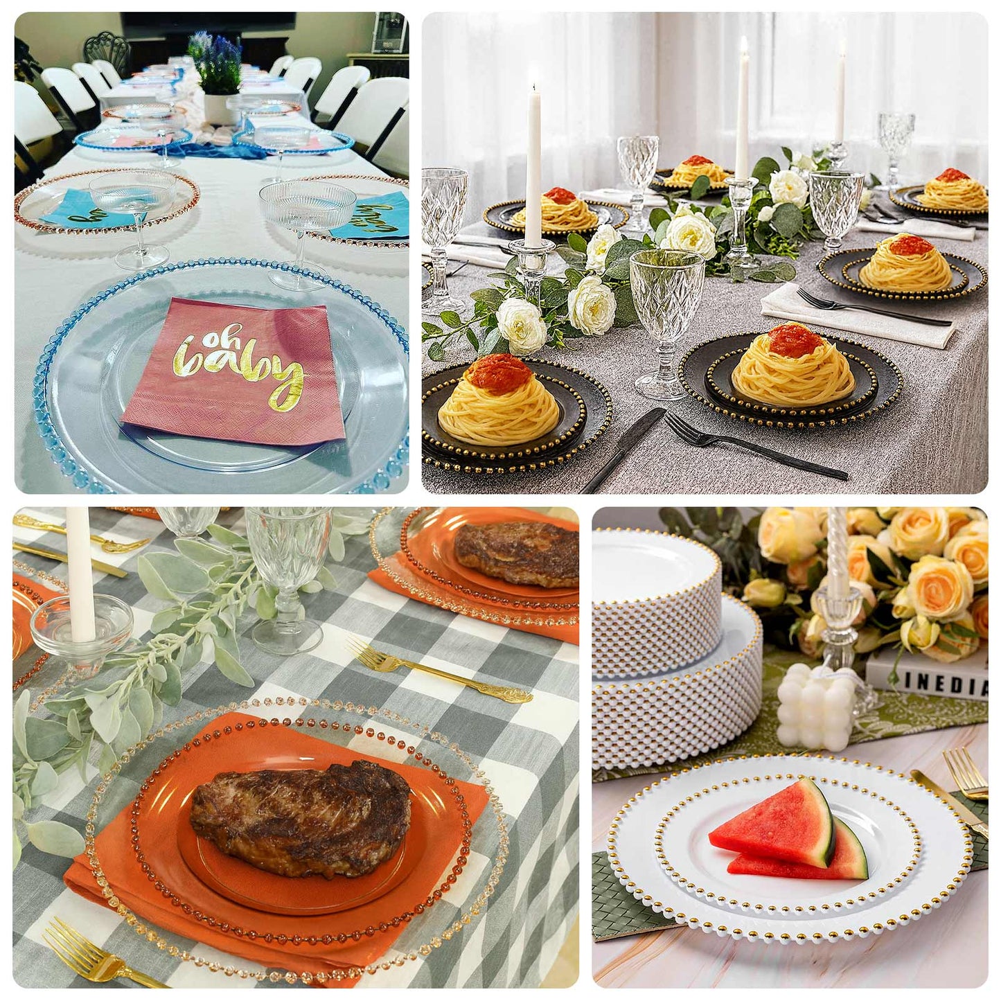 10-Pack Plastic 10" Round Dinner Plates with Beaded Rim