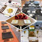 Clear and gold modern square disposable plates for desserts and appetizers.