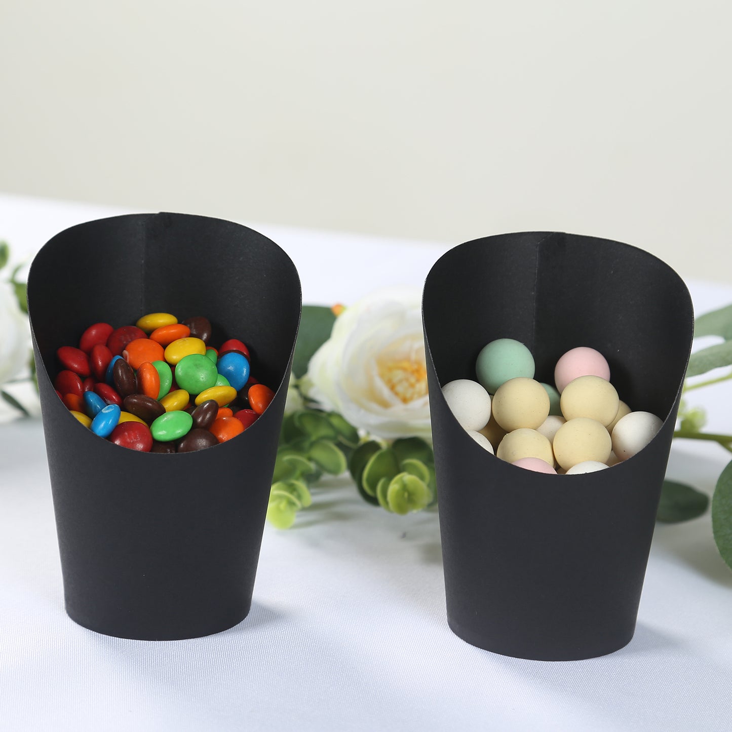 50 Pack 14oz Black Paper Popcorn Box Appetizer Cups, Disposable Snack Cone Cups