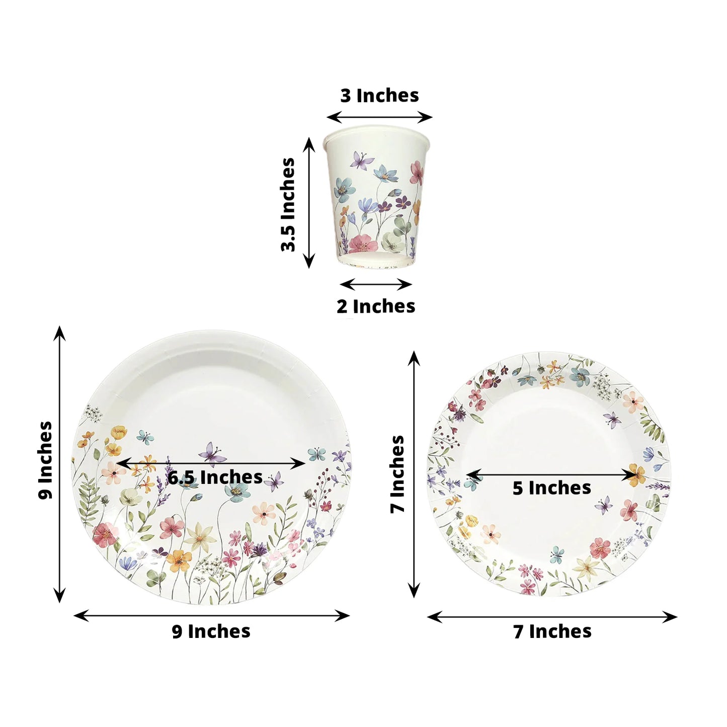 72 Pcs Wildflower Butterfly Paper Party Plates and Cups, Disposable Tableware Set for Birthdays, Weddings, and Events