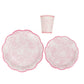 75 Pcs Pink Vintage Floral Paper Party Supplies Kit, Disposable Plates Cups Combo Pack