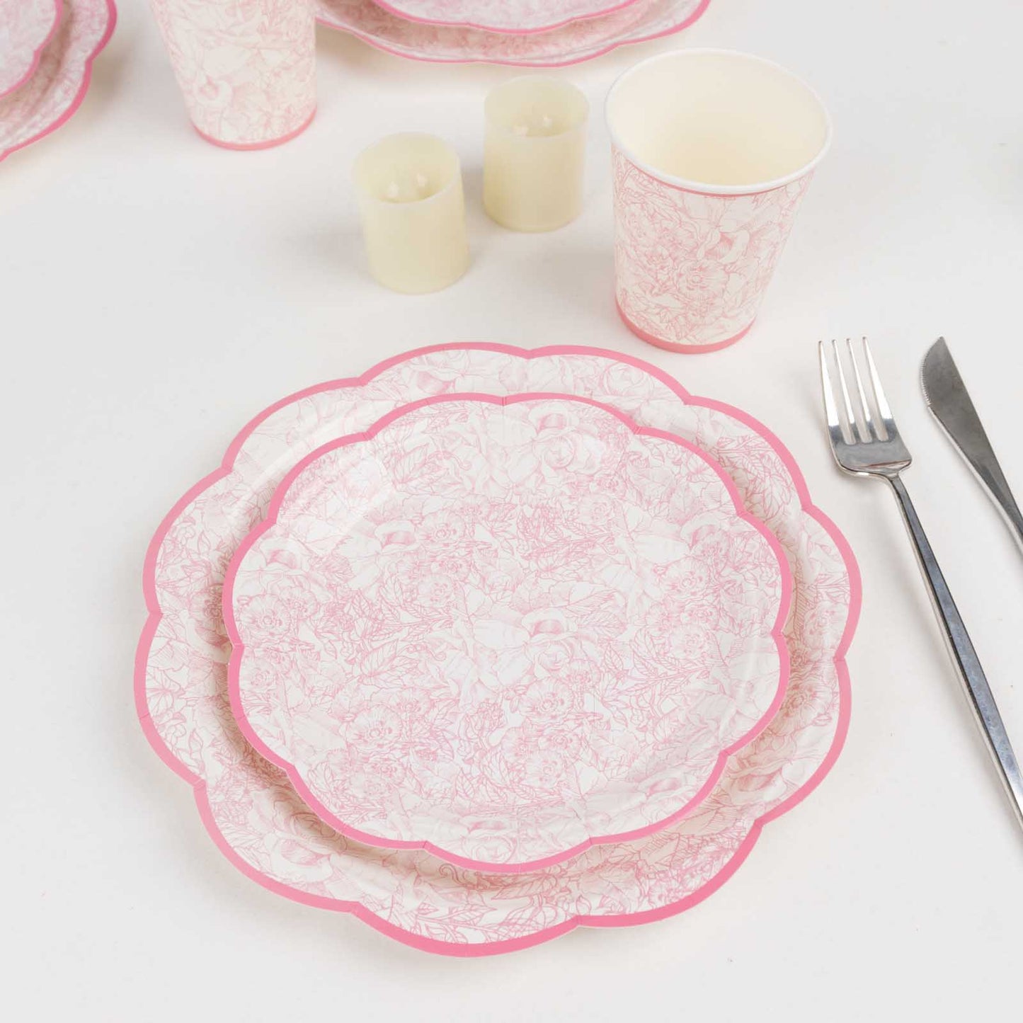 75 Pcs Pink Vintage Floral Paper Party Supplies Kit, Disposable Plates Cups Combo Pack