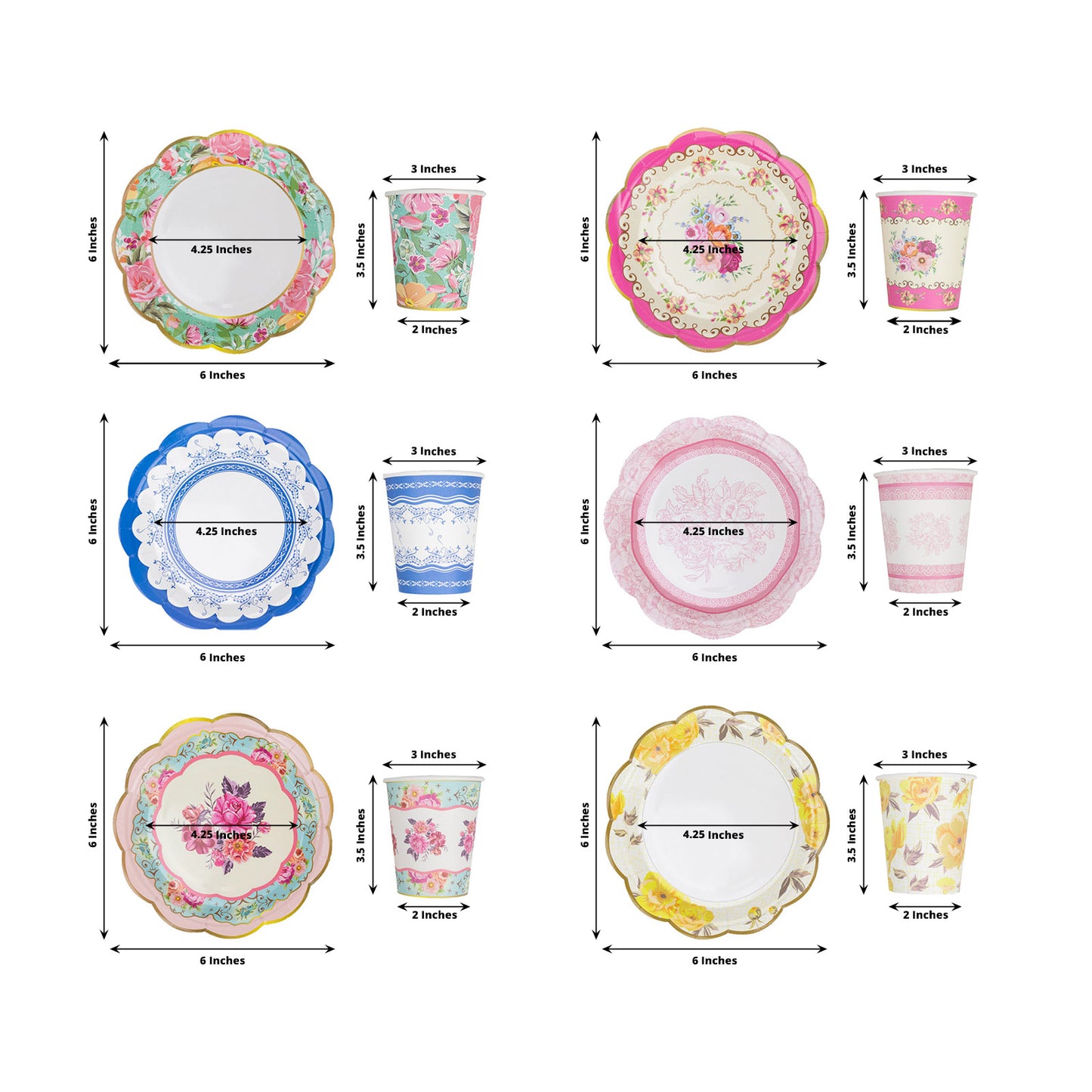 24 Pack | Vintage Mixed Floral Paper Tea Cup And Saucer Set