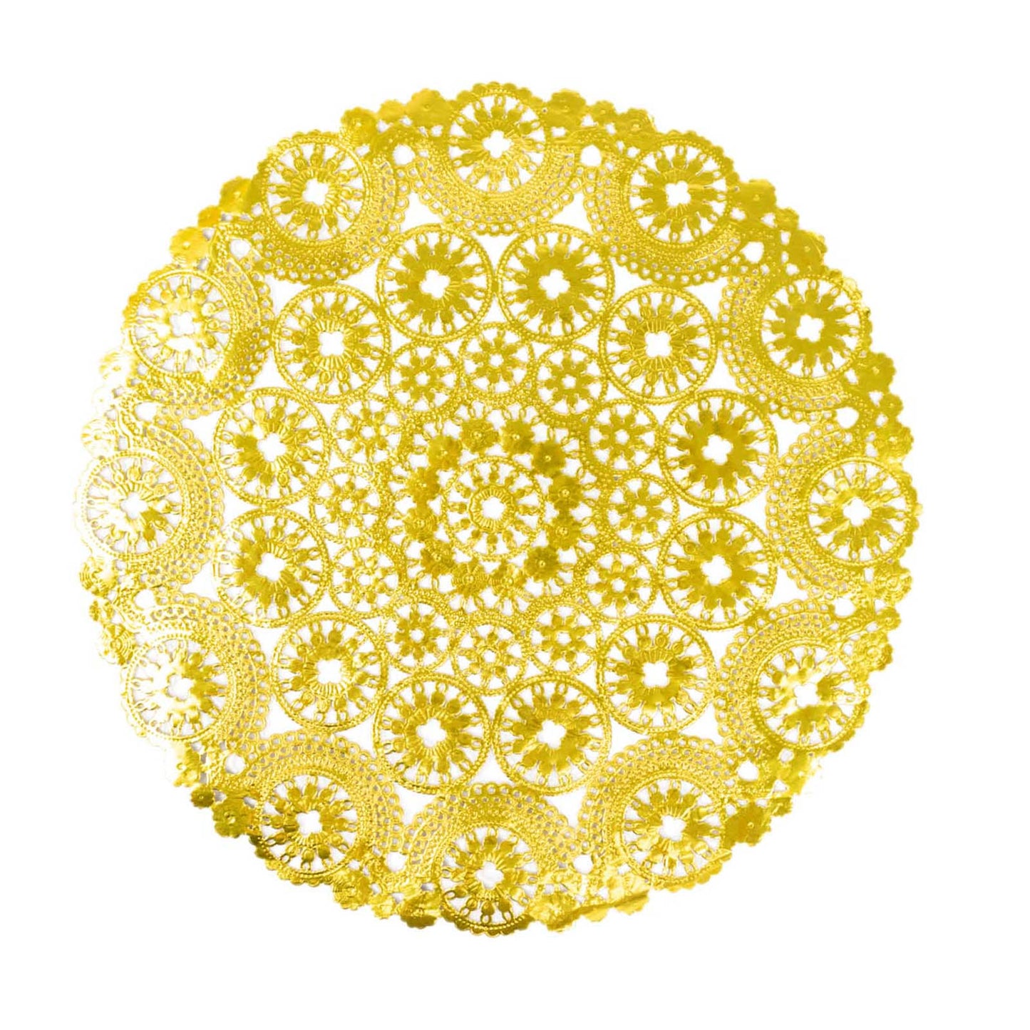 Metallic gold paper lace doily, 12" round disposable placemat.