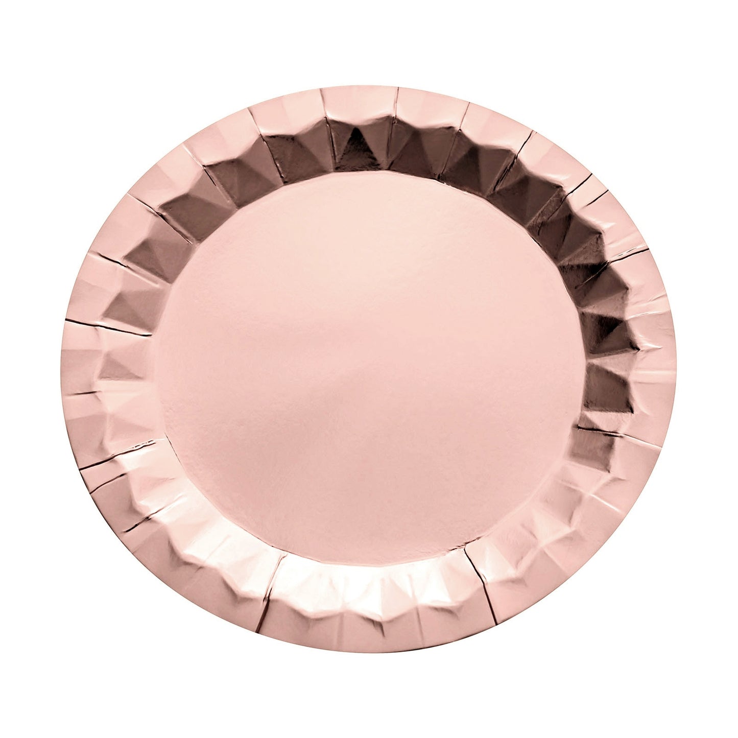 25 Pack 9" Geometric Metallic Rose Gold Foil Dinner Paper Plates, Disposable Party Plates - 400 GSM