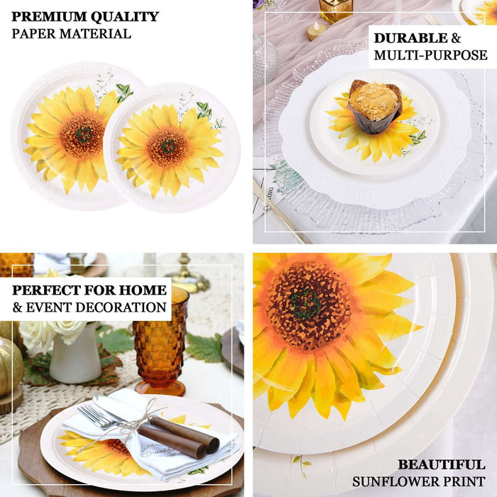 25 Pack | Sunflower 7" Dessert Appetizer Paper Plates, Disposable Party Plates