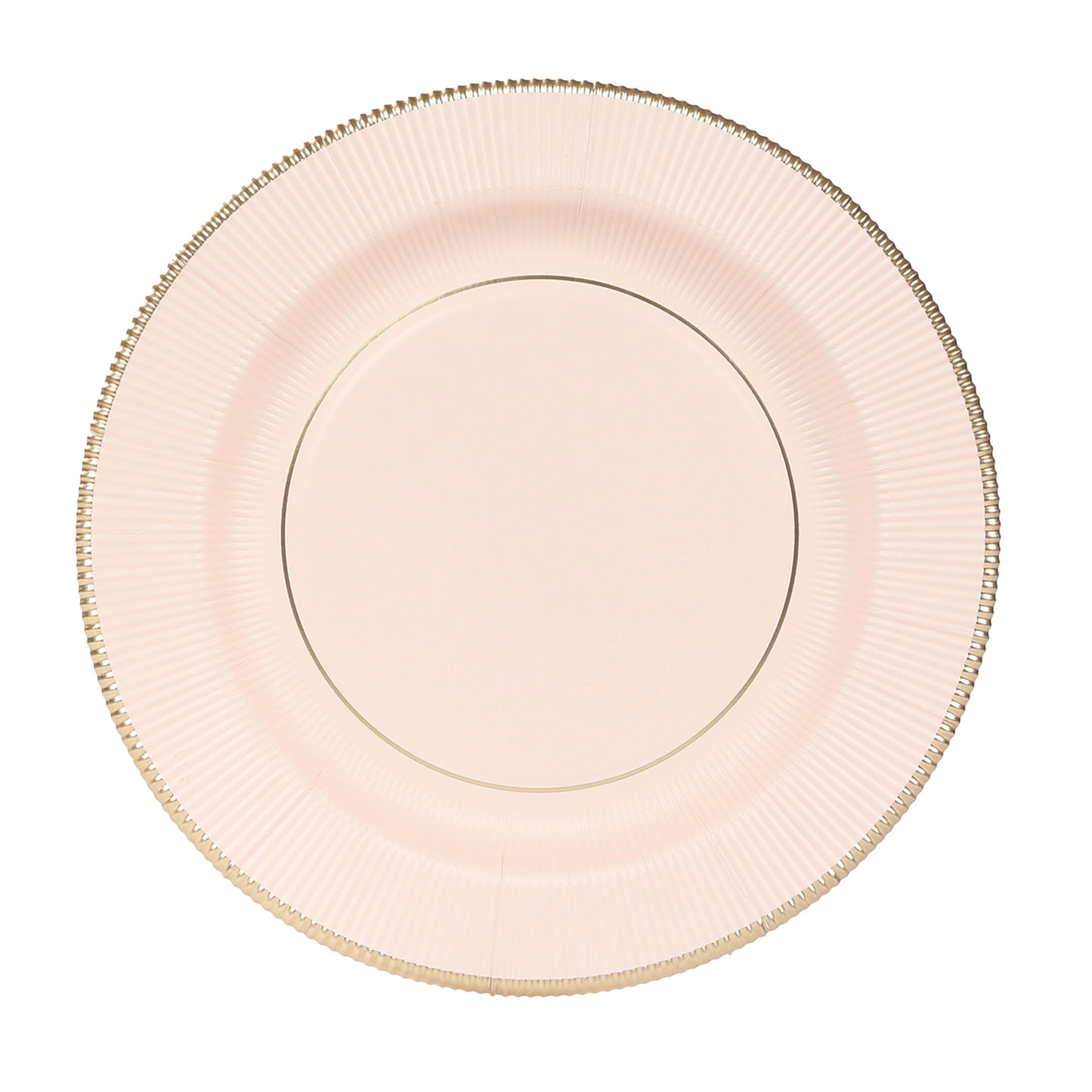 25-Pack Paper 10" Round Dinner Plates in Blush Sunray Design with Gold Rim - Disposable Heavy Duty 350GSM Party Plates