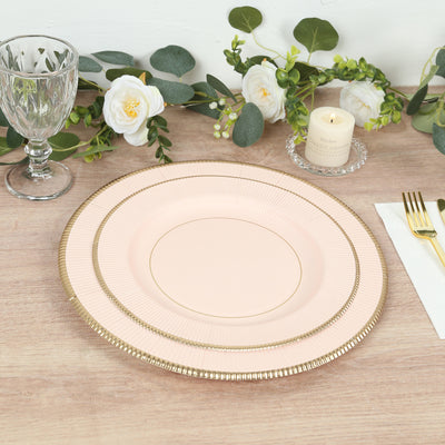 10" Blush Sunray Design with Gold Rim - Heavy Duty Disposable Dinner Plates