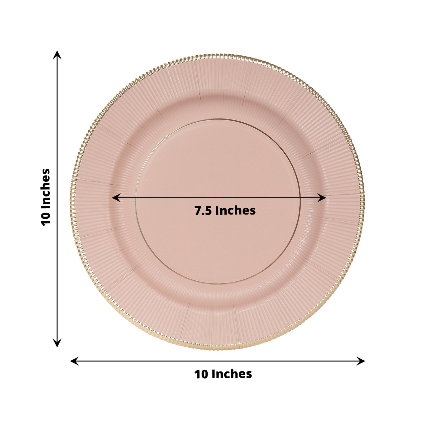 25-Pack Paper 10" Round Dinner Plates in Dusty Rose Sunray Design with Gold Rim - Disposable Heavy Duty 350GSM Party Plates