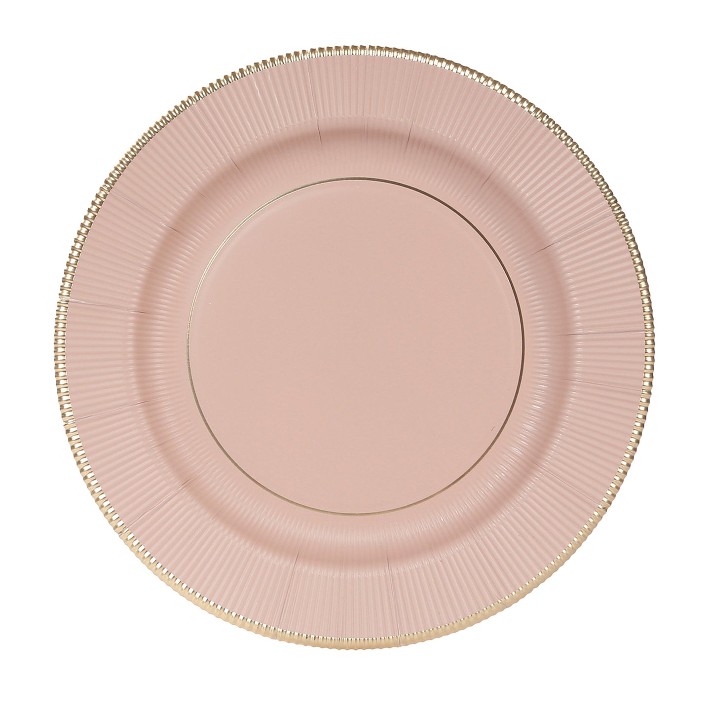 25-Pack Paper 10" Round Dinner Plates in Dusty Rose Sunray Design with Gold Rim - Disposable Heavy Duty 350GSM Party Plates