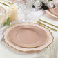 25-Pack Paper 10" Round Dinner Plates in Dusty Rose Sunray Design with Gold Rim - Disposable Heavy Duty 350GSM Party Plates