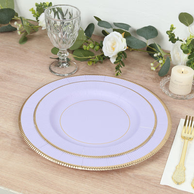 10" Lavender Sunray Design with Gold Rim - Heavy Duty Disposable Dinner Plates