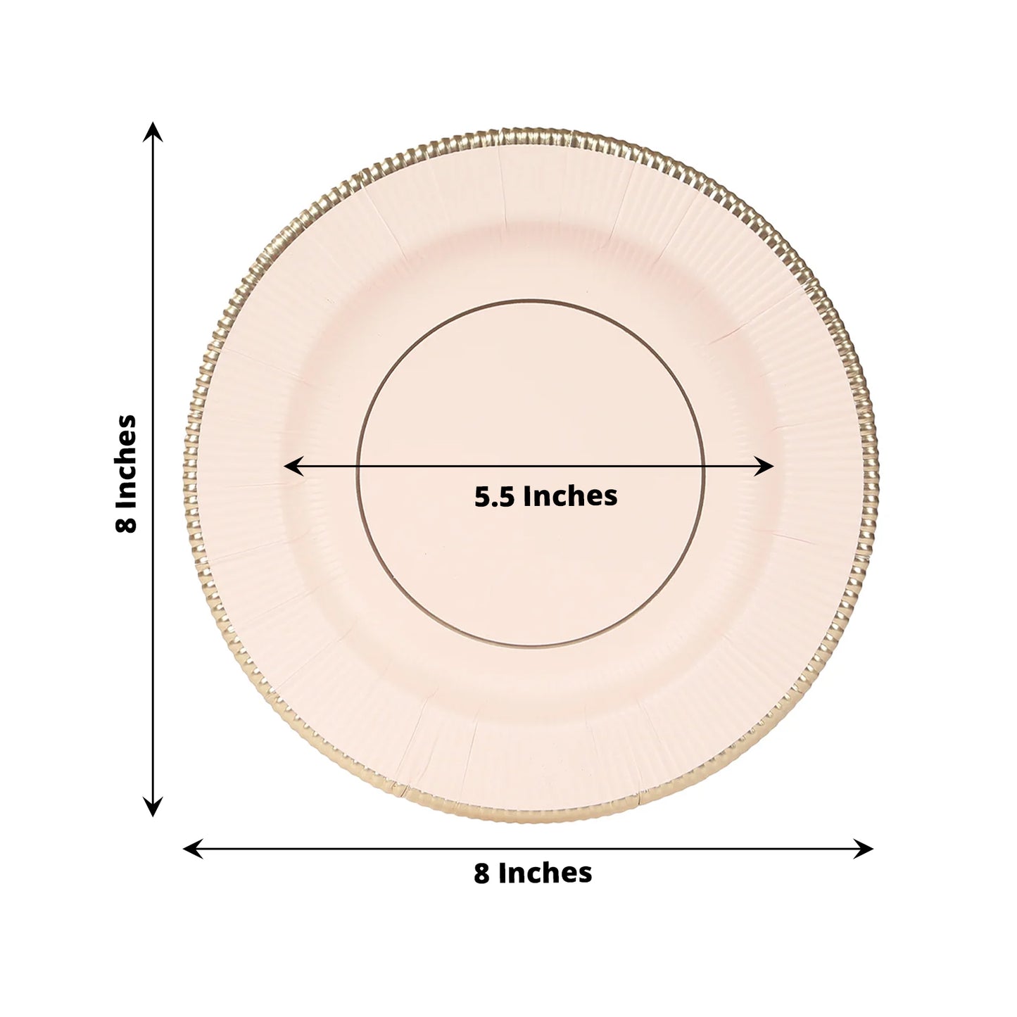 25-Pack Paper 8" Round Dessert Plates in Blush Sunray Design with Gold Rim - Disposable Heavy Duty 350GSM Appetizer Salad Plates