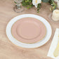 25-Pack Paper 8" Round Dessert Plates in Dusty Rose Sunray Design with Gold Rim - Disposable Heavy Duty 350GSM Appetizer Salad Plates