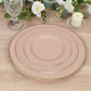 25-Pack Paper 8" Round Dessert Plates in Dusty Rose Sunray Design with Gold Rim - Disposable Heavy Duty 350GSM Appetizer Salad Plates