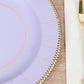 25-Pack Paper 8" Round Dessert Plates in Lavender Lilac Sunray Design with Gold Rim - Disposable Heavy Duty 350GSM Appetizer Salad Plates