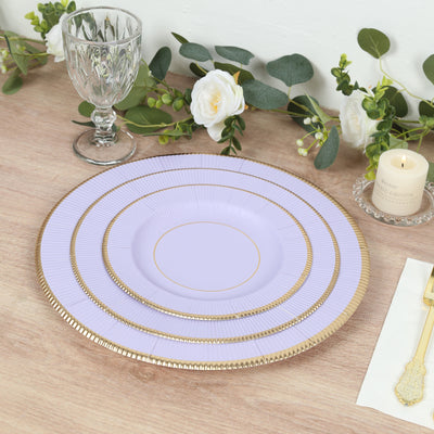 Disposable Appetizer Salad Plates 8" - Lavender Sunray Design with Gold Rim