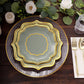 25 Pack Sage Green Disposable Party Plates With Scalloped Gold Rim, 10" Dinner Paper Plates - 300 GSM