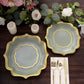 25 Pack Sage Green Disposable Party Plates With Scalloped Gold Rim, 10" Dinner Paper Plates - 300 GSM